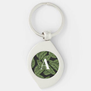Modern Tropical Leaf Palm Plant Print Monogram  Keychain