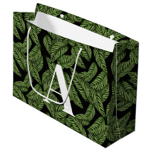 Modern Tropical Leaf Palm Plant Print Monogram Large Gift Bag