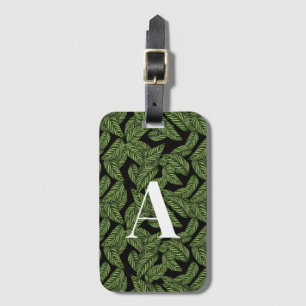 Modern Tropical Leaf Palm Plant Print Monogram Luggage Tag