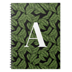 Modern Tropical Leaf Palm Plant Print Monogram Notebook