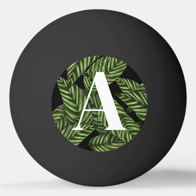 Modern Tropical Leaf Palm Plant Print Monogram  Ping Pong Ball (Front)
