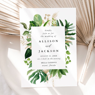 Modern Tropical Leaves Gold Wedding Invitation