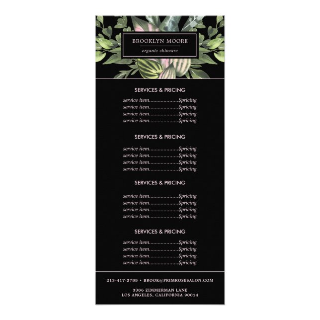 Modern Tropical Leaves Logo | Pricing Services Rack Card (Front)
