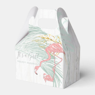 Modern Tropical Leaves Pink Flamingo Baby Shower Favor Box