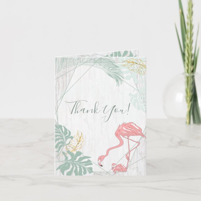 Modern Tropical Leaves Pink Flamingo Thank you (Front)