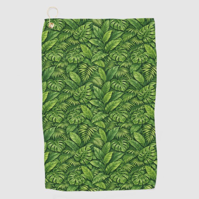 Modern Tropical Leaves Seamless Pattern Golf Towel (Front)