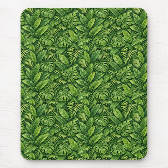 Modern Tropical Leaves Seamless Pattern Mouse Pad (Front)