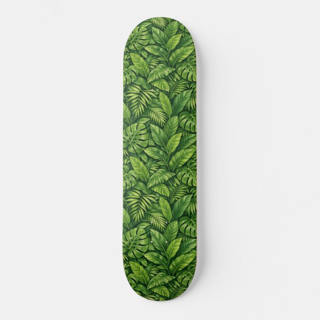 Modern Tropical Leaves Seamless Pattern Skateboard (Front)