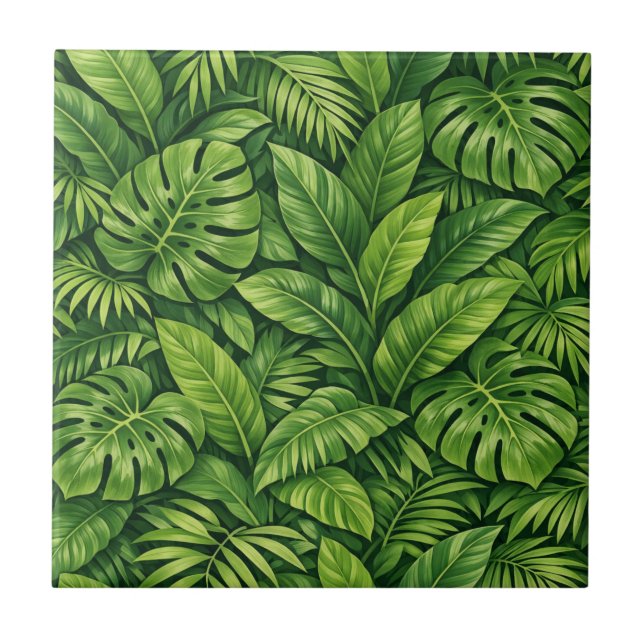 Modern Tropical Leaves Seamless Pattern Tile (Front)