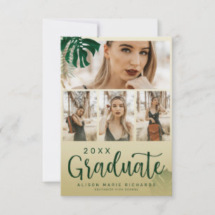 Modern Tropical Leaves Themed Graduation Photo Announcement