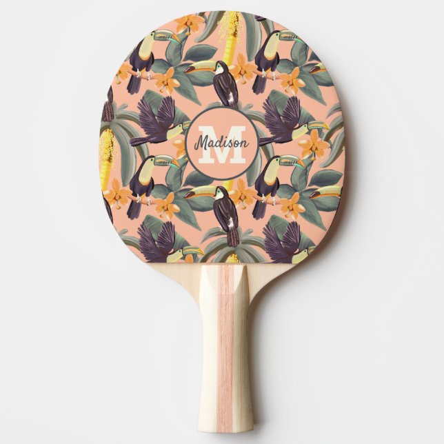 Modern Tropical Monogram Personalized Name Ping Pong Paddle (Front)