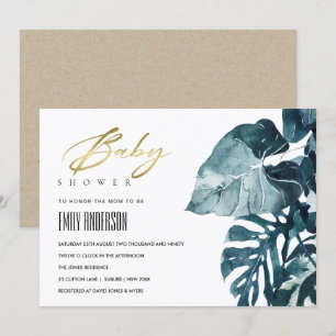Modern Tropical Monstera Fauna Baby Shower Invite