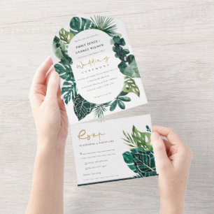 MODERN TROPICAL MONSTERA FOLIAGE GREEN WATERCOLOR ALL IN ONE INVITATION
