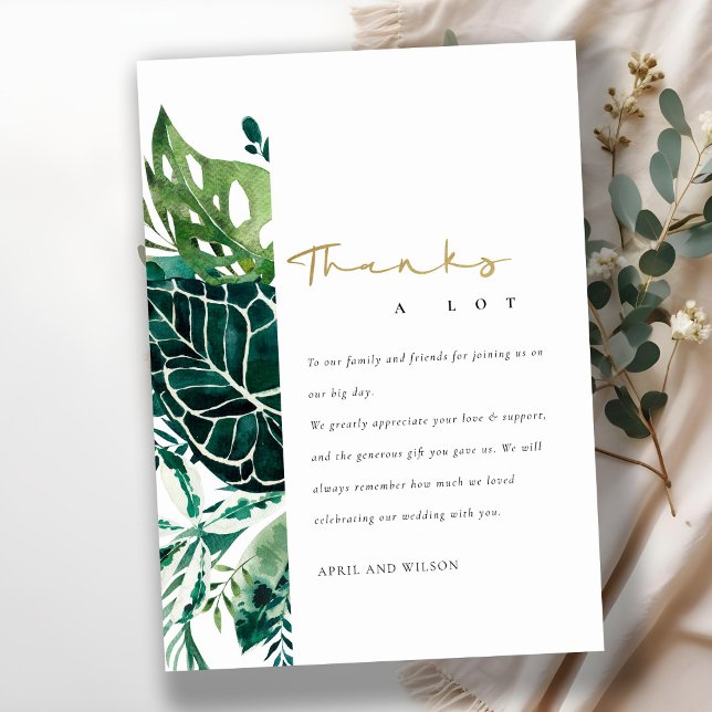 MODERN TROPICAL MONSTERA GREEN FOLIAGE WEDDING  TH THANK YOU CARD (Creator Uploaded)