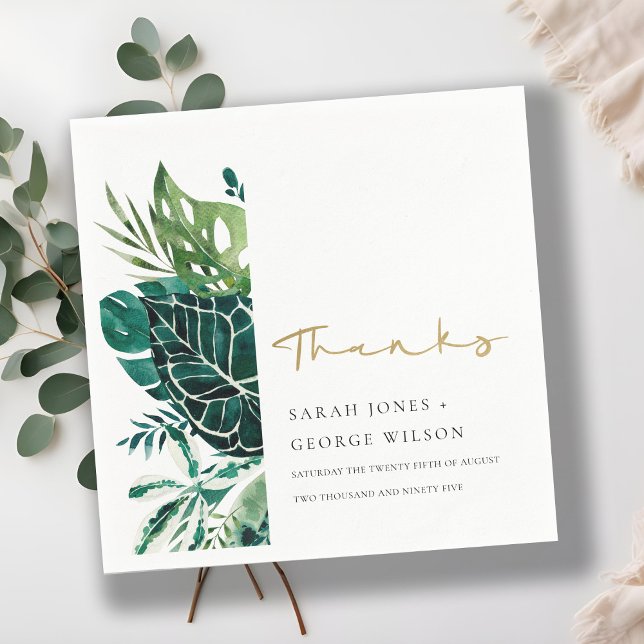 Modern Tropical Monstera Green Leafy Fauna Wedding Napkin (Creator Uploaded)