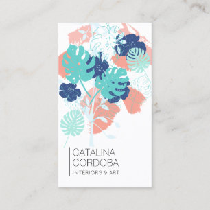 Modern Tropical Monstera Leaf Pattern Artistic II Business Card