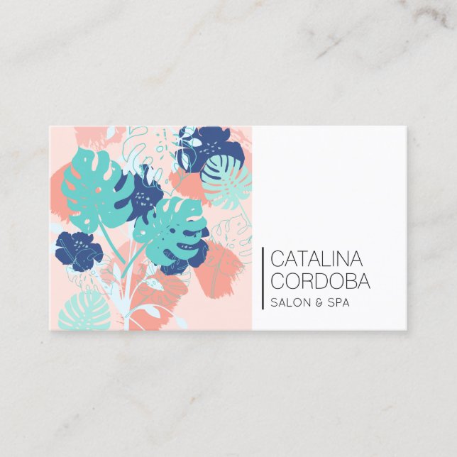 Modern Tropical Monstera Leaf Pattern Arts Salon Business Card (Front)
