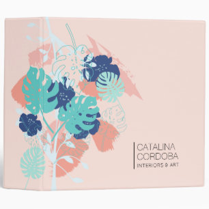 Modern Tropical Monstera Leaf Pattern Peach/Mint Binder