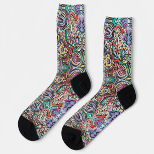 Modern Tropical-Multicolor Geometric Pattern Socks