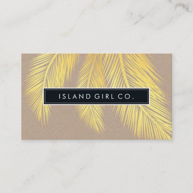 MODERN TROPICAL PALM FRONDS logo trendy gold kraft Business Card (Front)