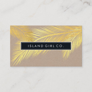 MODERN TROPICAL PALM FRONDS logo trendy gold kraft Business Card