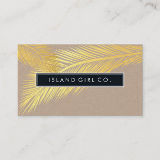 MODERN TROPICAL PALM FRONDS logo trendy gold kraft Business Card