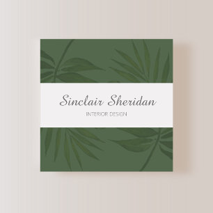Modern Tropical Palm Green and White Colour Block Square Business Card
