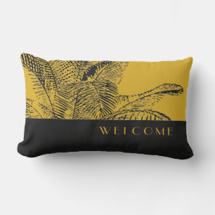 Modern Tropical Palm Leaf Design   Welcome Lumbar Pillow