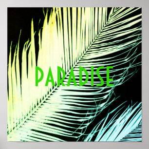 modern tropical palm leaf paradise text photo art poster
