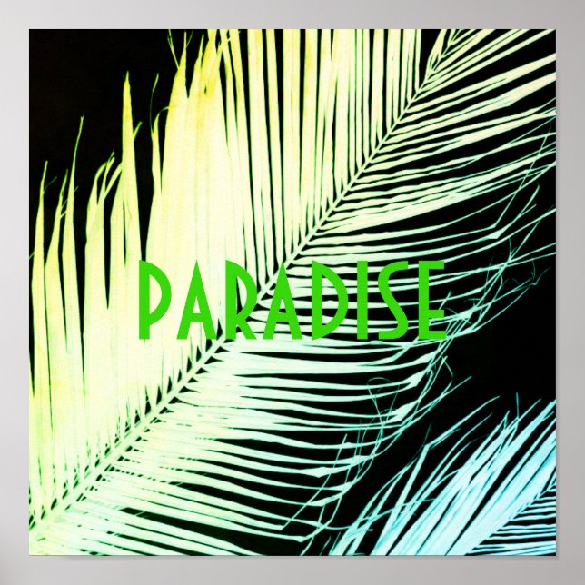 modern tropical palm leaf paradise text photo art poster (Front)