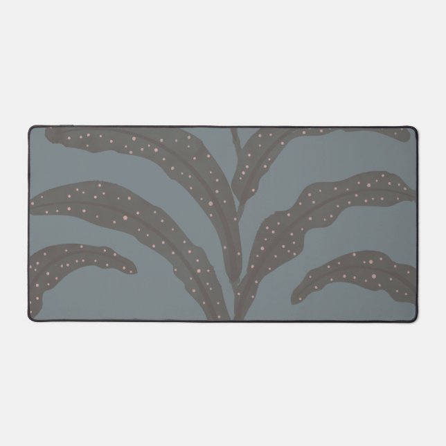 Modern Tropical Palm Leaf Pattern Charcoal Blush  Desk Mat (Front)