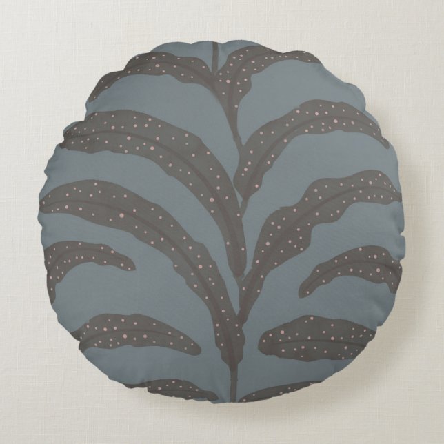 Modern Tropical Palm Leaf Pattern Charcoal Blush  Round Pillow (Front)