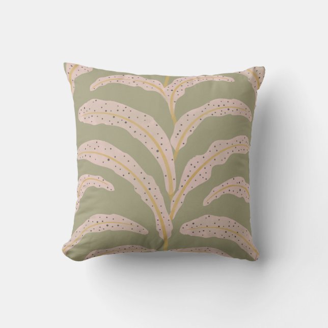 Modern Tropical Palm Leaf Pattern Sage Blush  Throw Pillow (Front)