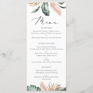 Modern Tropical Palm Leaf Typography Blush Wedding Menu