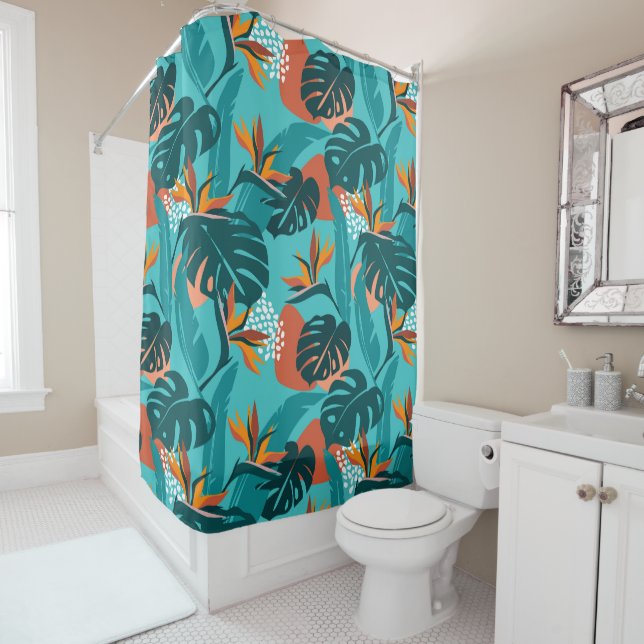 Modern tropical palm leaves and hibiscus pattern (In Situ)