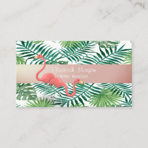 Modern,Tropical Palm Leaves , Flamingos Business Card