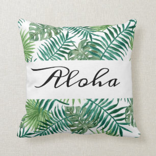 Modern Tropical Palm Leaves Green Aloha Throw Pillow