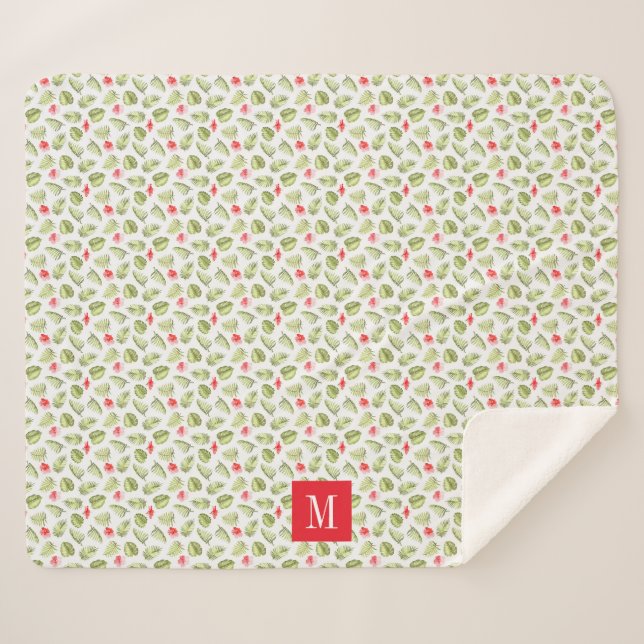 Modern Tropical Palm Leaves Monogram Sherpa Blanket (Front (Horizontal))