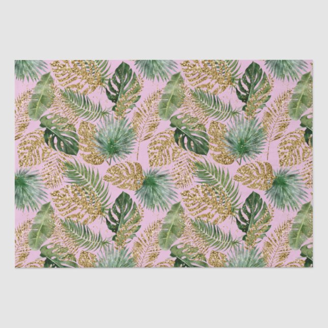 Modern Tropical Palm Leaves Monstera Gold Glitter Tissue Paper (Front)