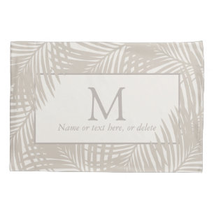Modern Tropical Palm Leaves Pattern Monogrammed Pillowcase