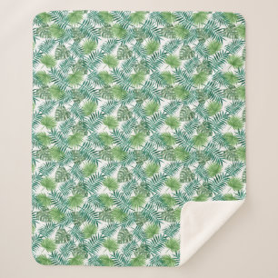 Modern Tropical Palm Leaves Sherpa Blanket