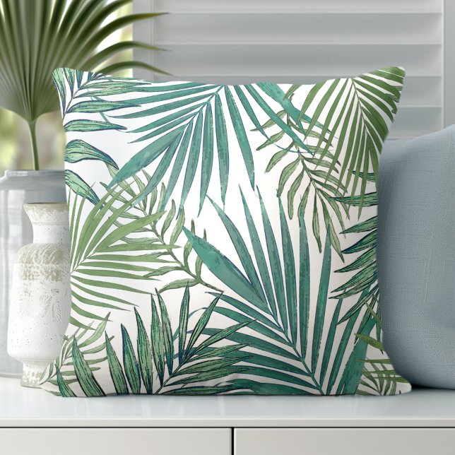 Modern Tropical Palm Leaves Throw Pillow (Discover our Elegant Coastal Throw Pillows from Totally Coast)