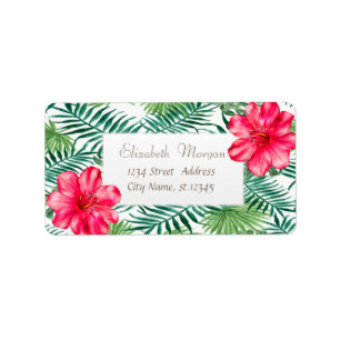 Modern Tropical Palm Leaves,Tropical ,Hibiskus Label