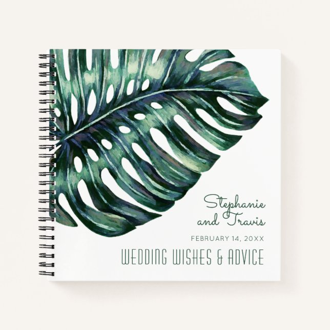 Modern Tropical Palm Monstera Beach Guestbok Notebook (Front)