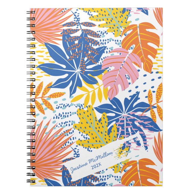 Modern Tropical Palm Pink Blue Yellow  Notebook (Front)