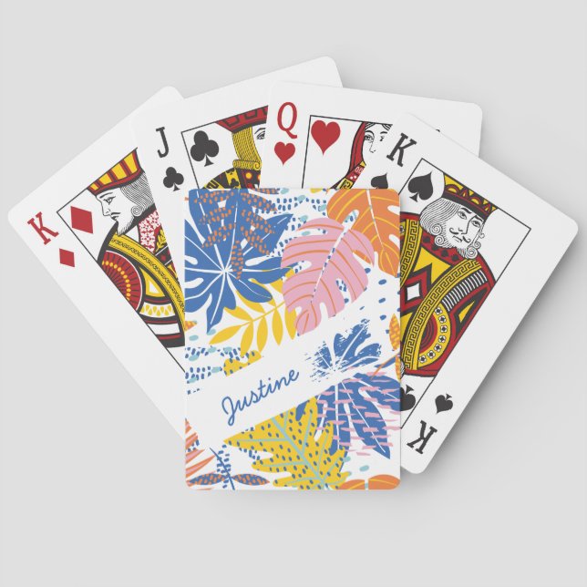 Modern Tropical Palm Pink Blue Yellow Playing Cards (Back)