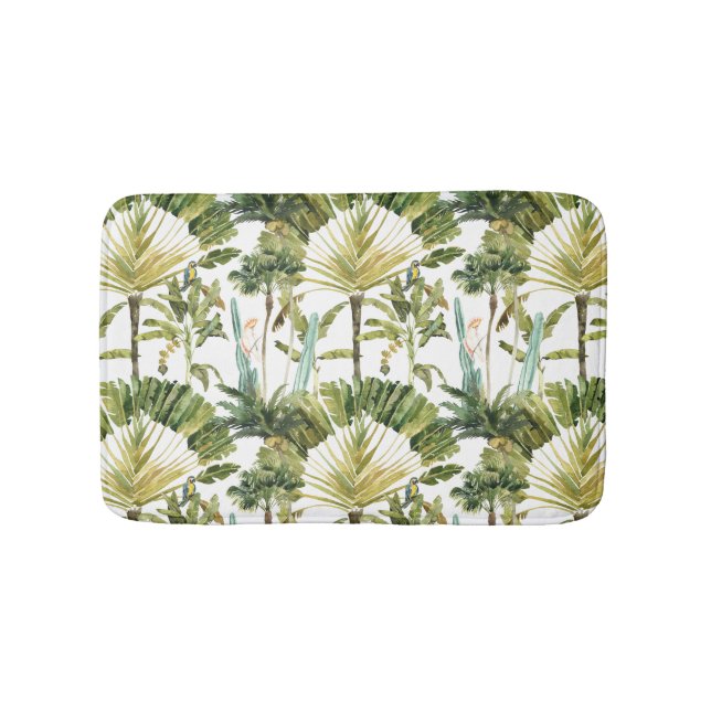 Modern Tropical Palm Tree Pattern Bath Mat (Front)