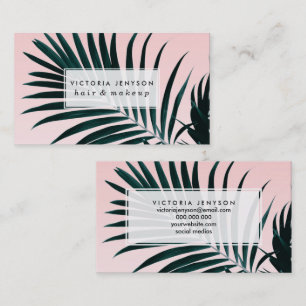 Modern tropical palm tree photo pastel pink ombre business card