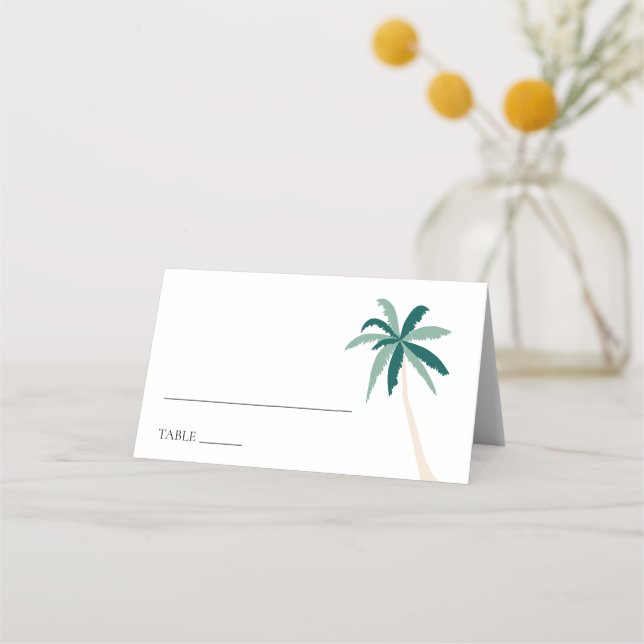 Modern Tropical Palm Tree Wedding Place Card (Front)