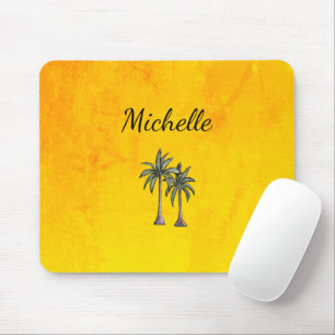 Modern Tropical Palm Trees Beach Personalized Gold Mouse Pad
